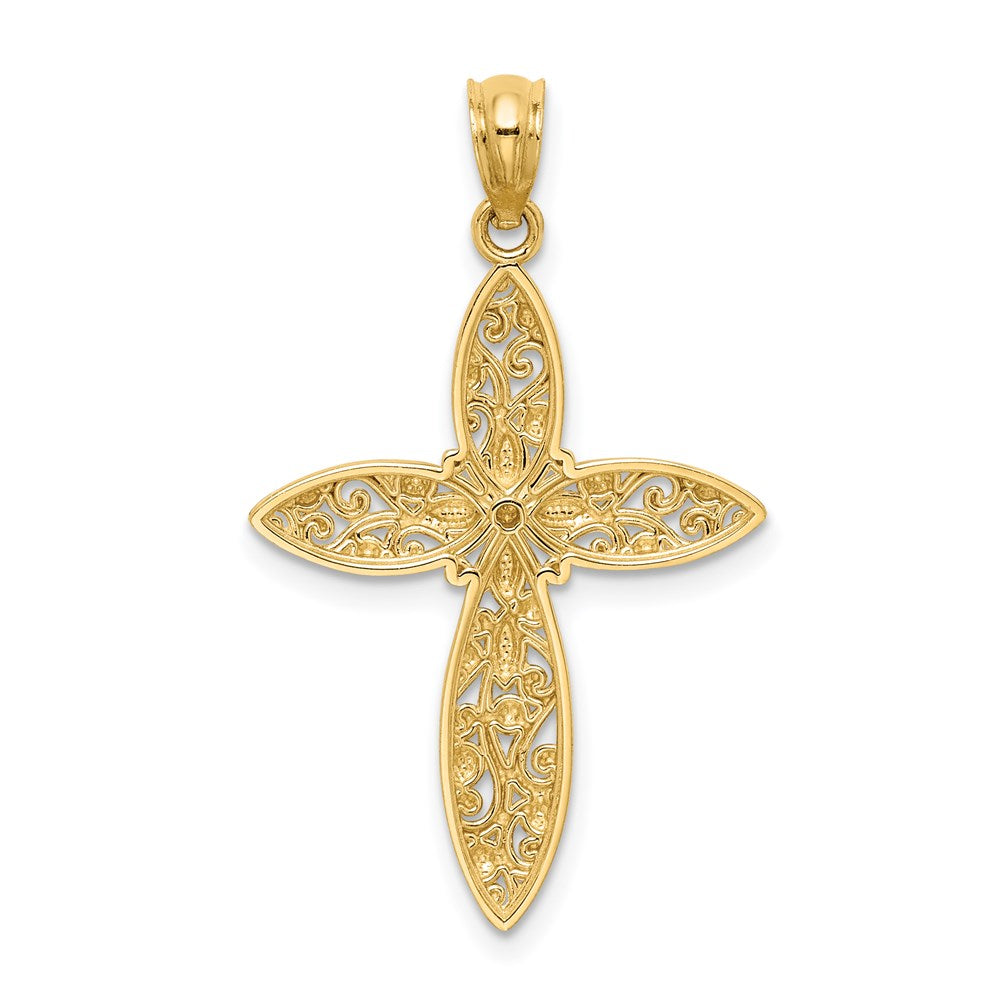 14K White Rhodium D/C Passion Cross Pendant-C4693