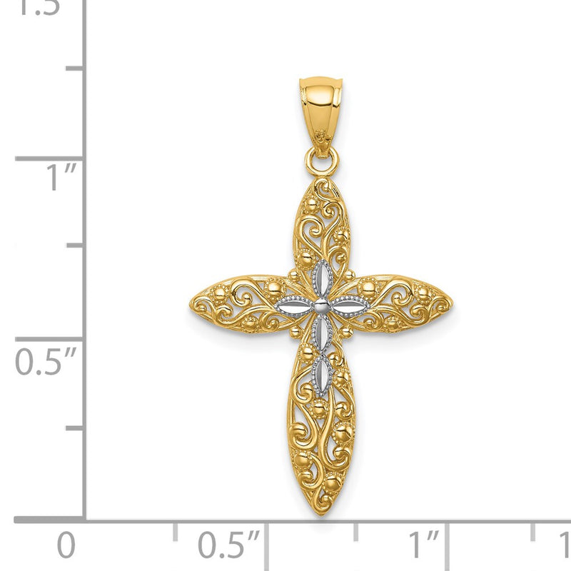 14K White Rhodium D/C Passion Cross Pendant-C4693