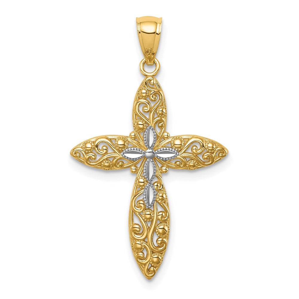 14K White Rhodium D/C Passion Cross Pendant-C4693