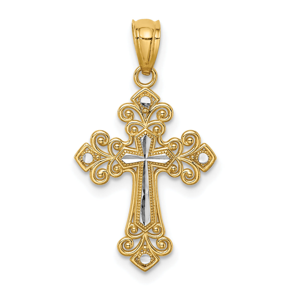 14K w/White Rhodium D/C Cross Pendant-C4695