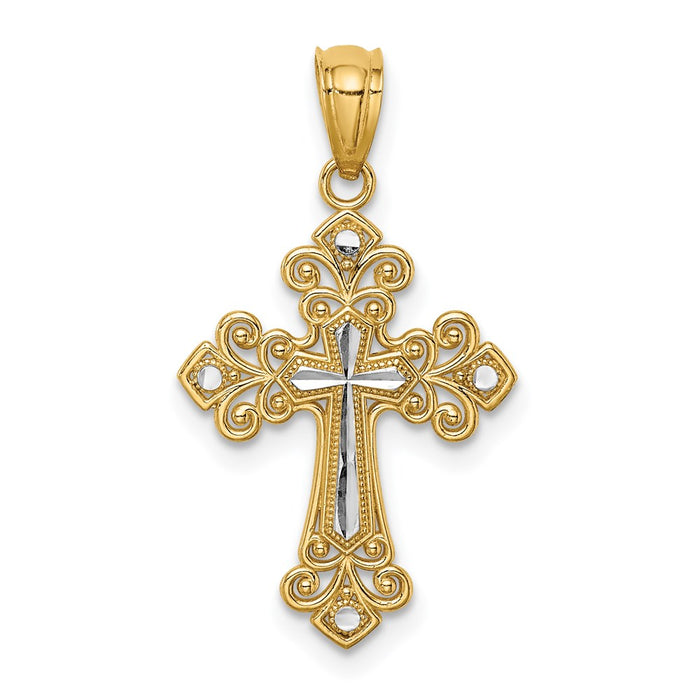 14K w/White Rhodium D/C Cross Pendant-C4695