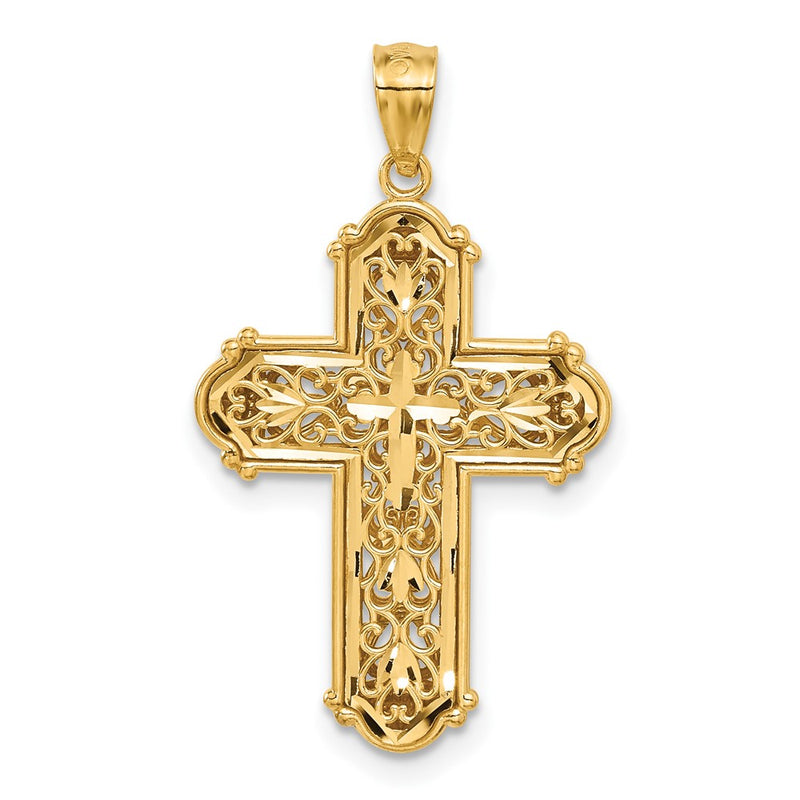 14K White Rhodium D/C Reversible Cross Pendant-C4699