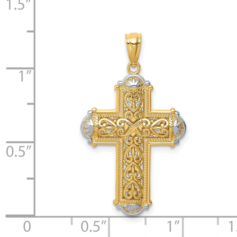 14K White Rhodium D/C Reversible Cross Pendant-C4699