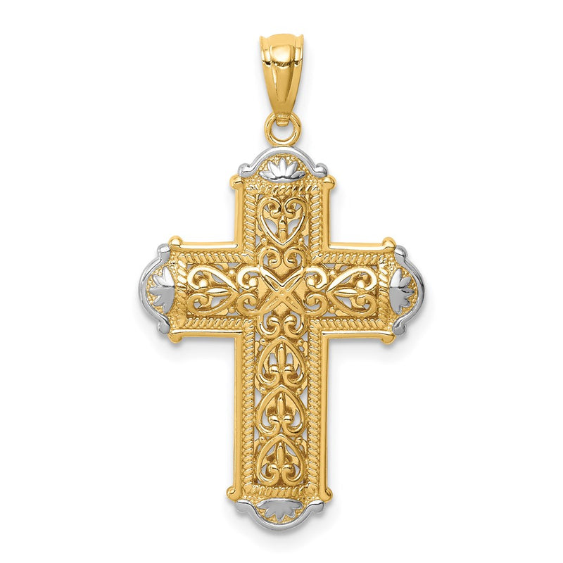 14K White Rhodium D/C Reversible Cross Pendant-C4699