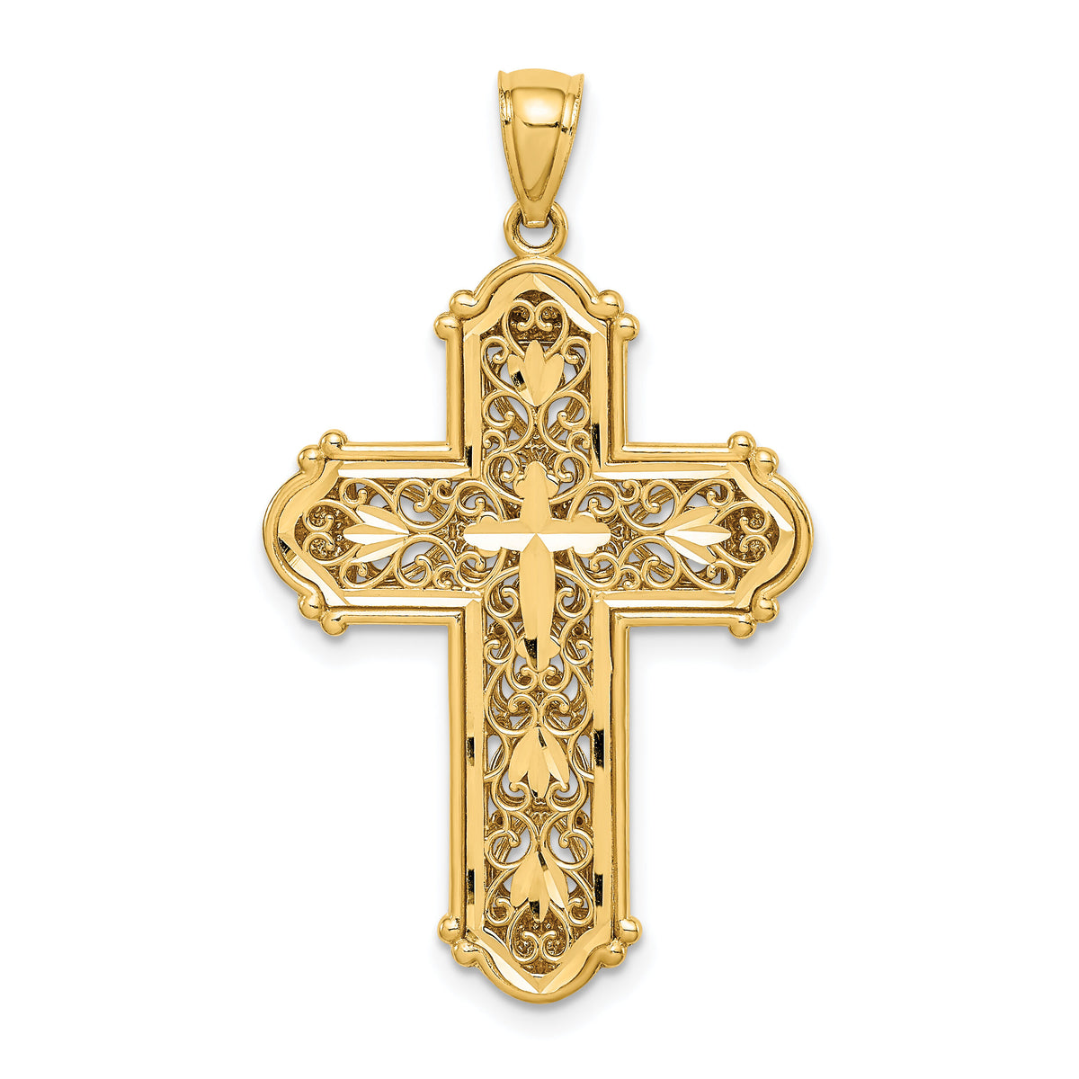 14K White Rhodium D/C Reversible Cross Pendant-C4700