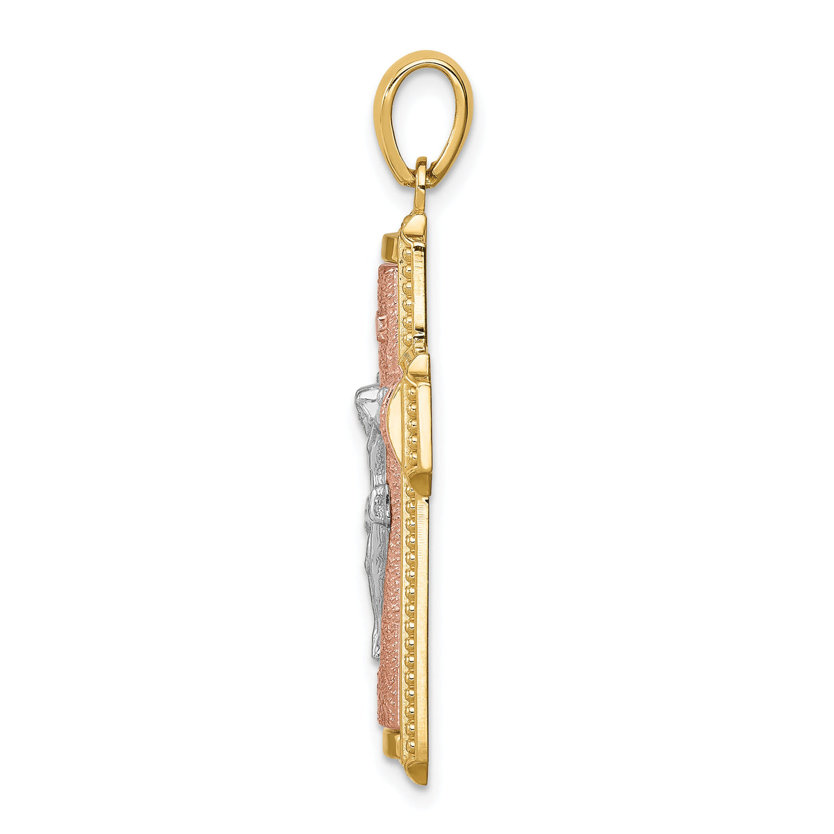 14K Two-tone White Rhodium INRI Crucifix Pendant-C4703