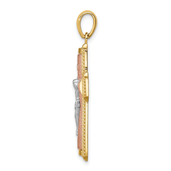 14K Two-tone White Rhodium INRI Crucifix Pendant-C4703