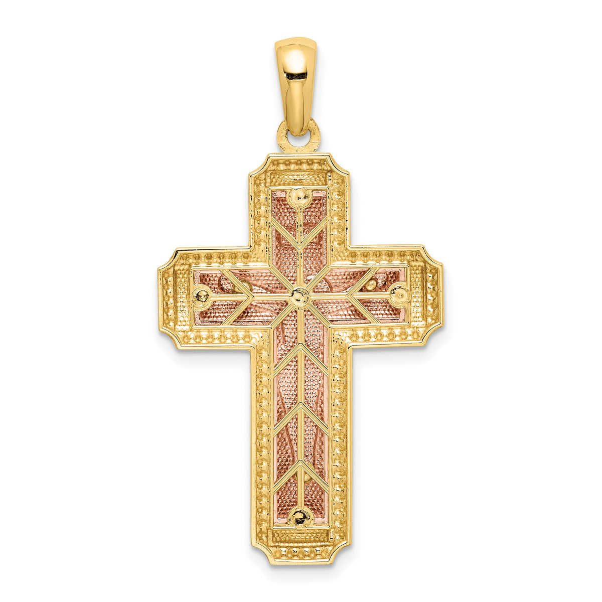 14K Two-tone White Rhodium INRI Crucifix Pendant-C4703