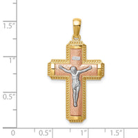14K Two-tone White Rhodium INRI Crucifix Pendant-C4703