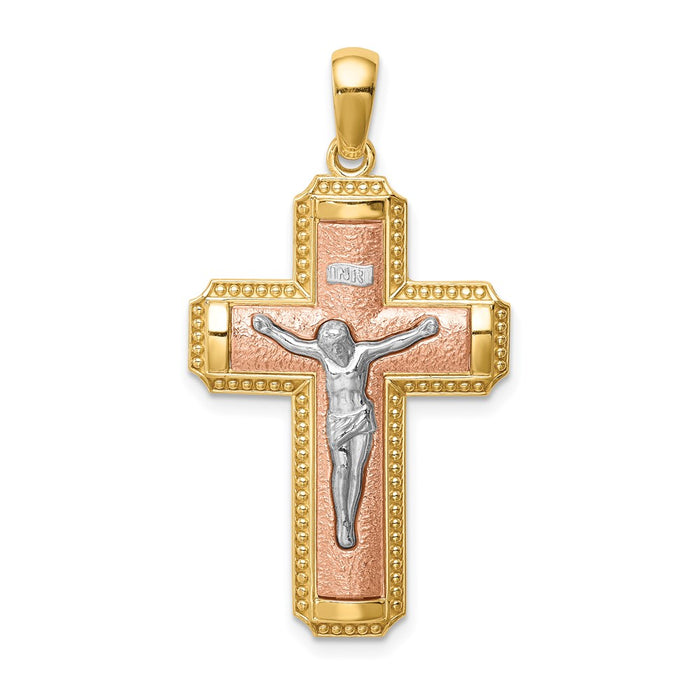 14K Two-tone White Rhodium INRI Crucifix Pendant-C4703