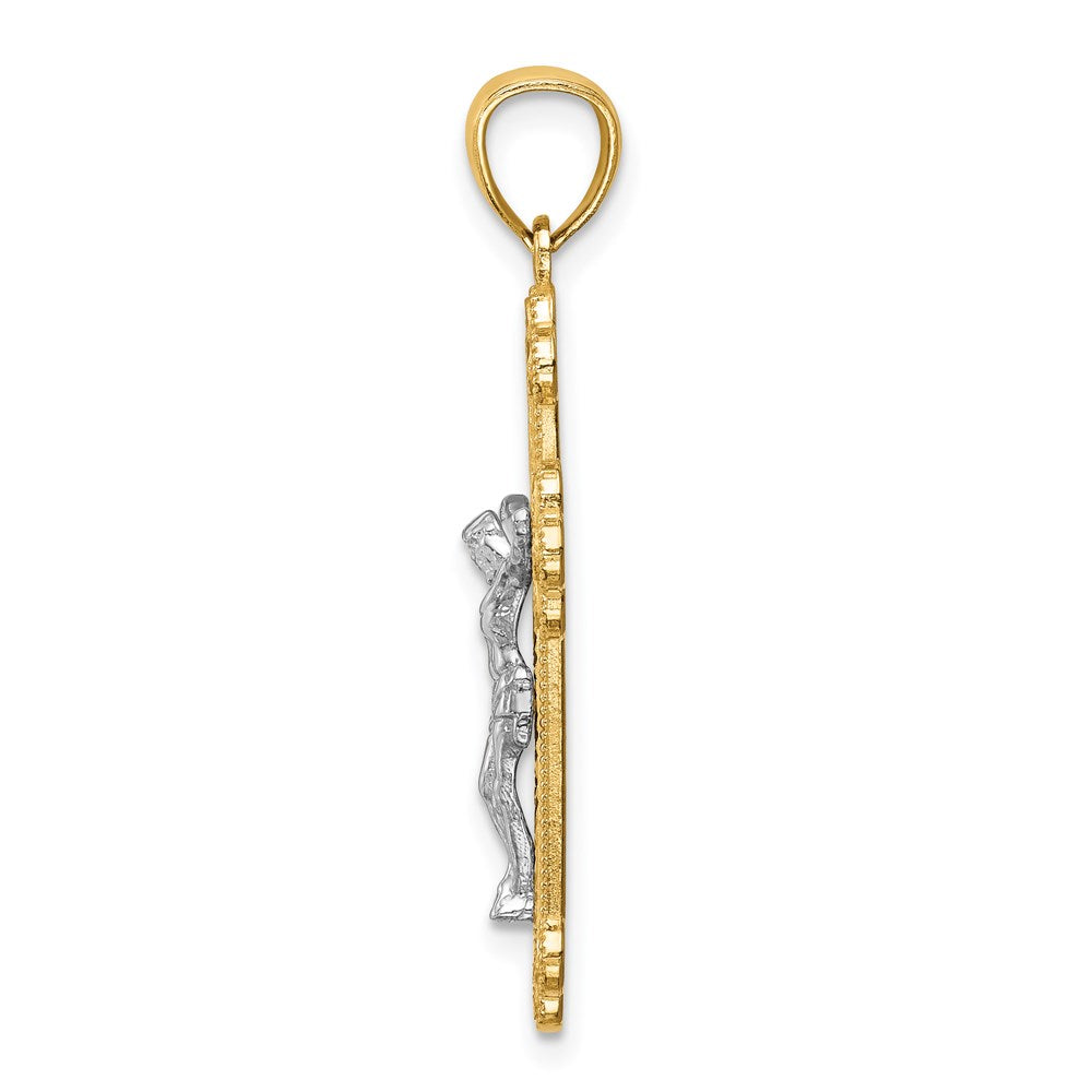 14K Two-Tone w/Rhodium Inri Budded Crucifix-C4705