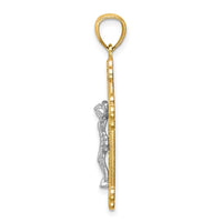 14K Two-Tone w/Rhodium Inri Budded Crucifix-C4705