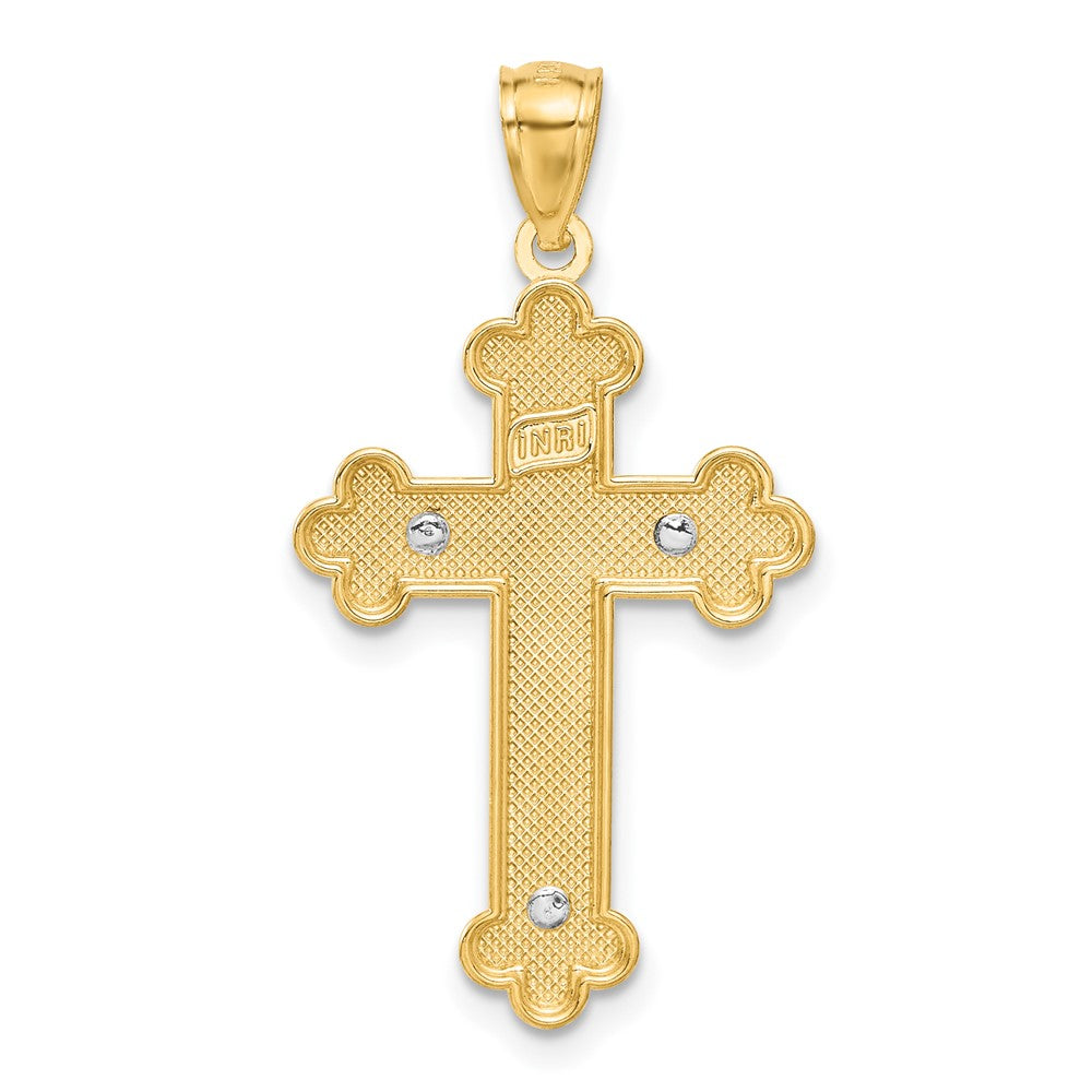 14K Two-Tone w/Rhodium Inri Budded Crucifix-C4705