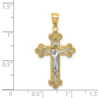 14K Two-Tone w/Rhodium Inri Budded Crucifix-C4705