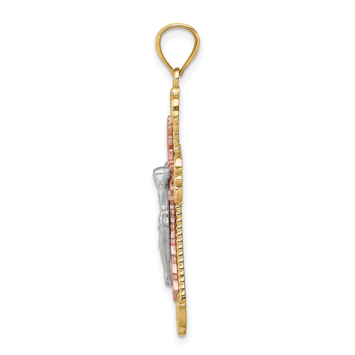 14K Tri-Color D/C w/White Rhodium Crucifix Pendant-C4706