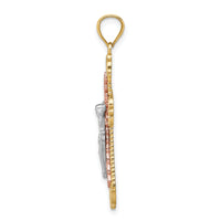 14K Tri-Color D/C w/White Rhodium Crucifix Pendant-C4706