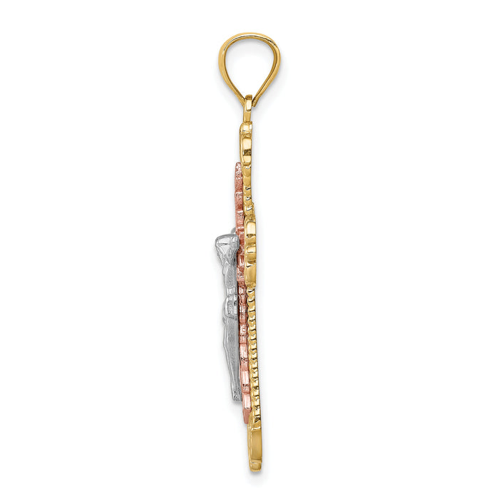 14K Tri-Color D/C w/White Rhodium Crucifix Pendant-C4706