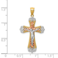 14K Tri-Color D/C w/White Rhodium Crucifix Pendant-C4706