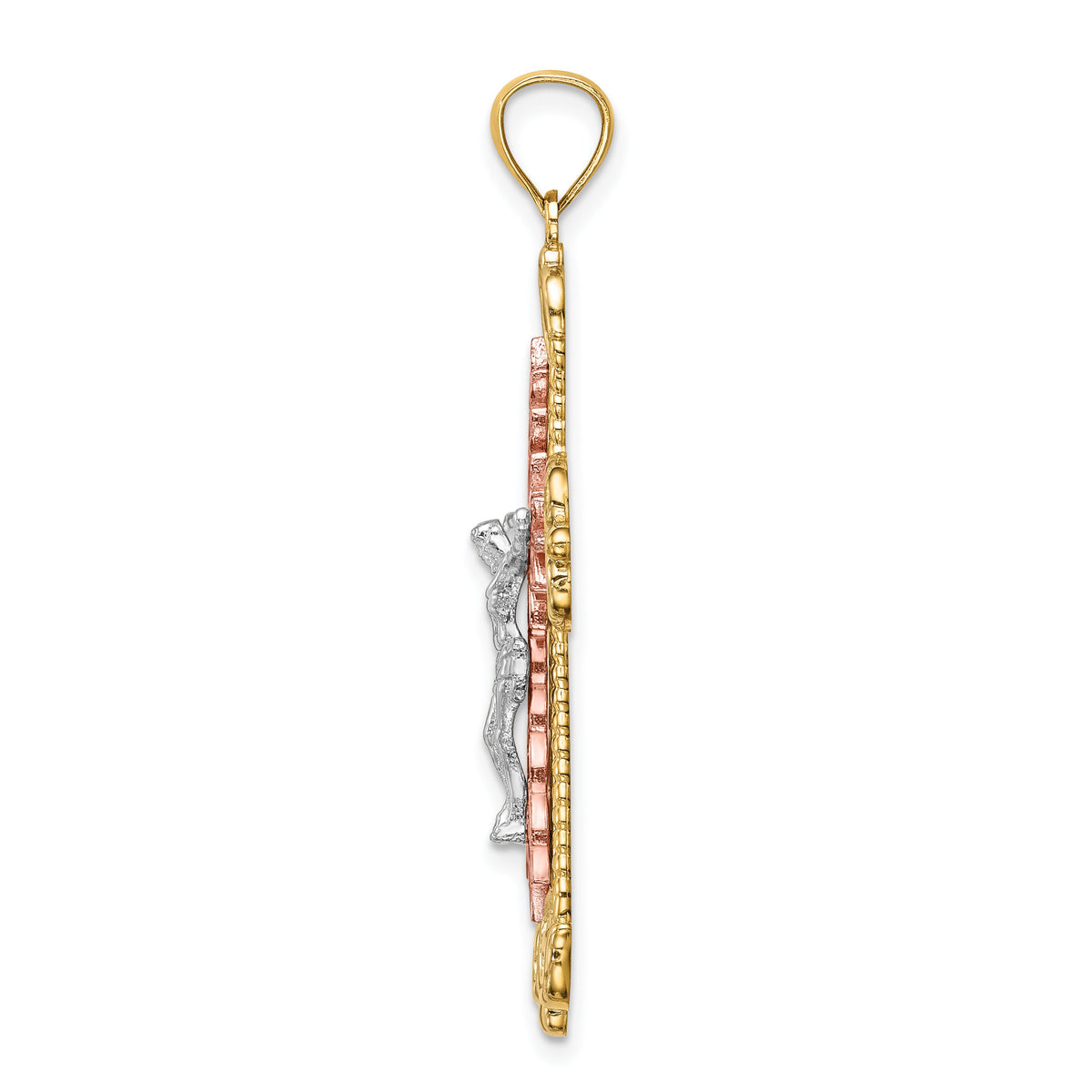 14K Tri-Color w/Rhodium Crucifix Pendant-C4708