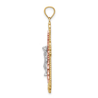 14K Tri-Color w/Rhodium Crucifix Pendant-C4708
