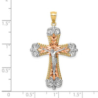 14K Tri-Color w/Rhodium Crucifix Pendant-C4708
