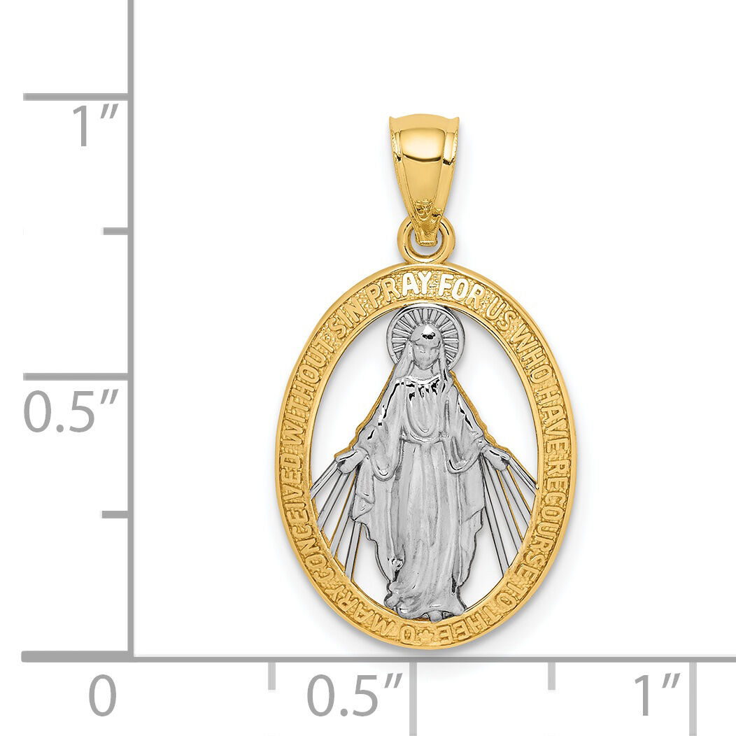 14K White Rhodium Polished Miraculous Medal Pendant-C4712