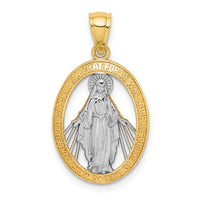 14K White Rhodium Polished Miraculous Medal Pendant-C4712