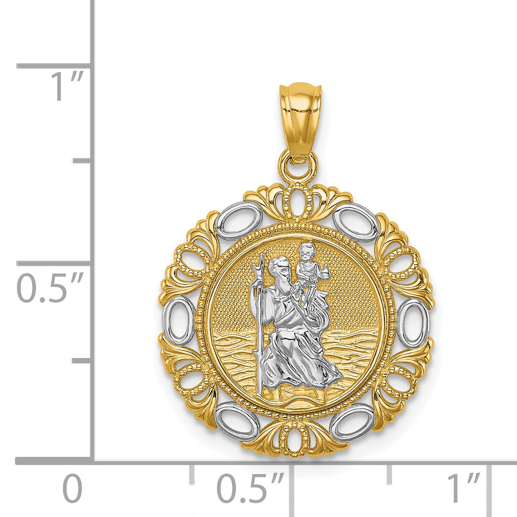 14K w/ Rhodium St. Christopher Medal-C4714