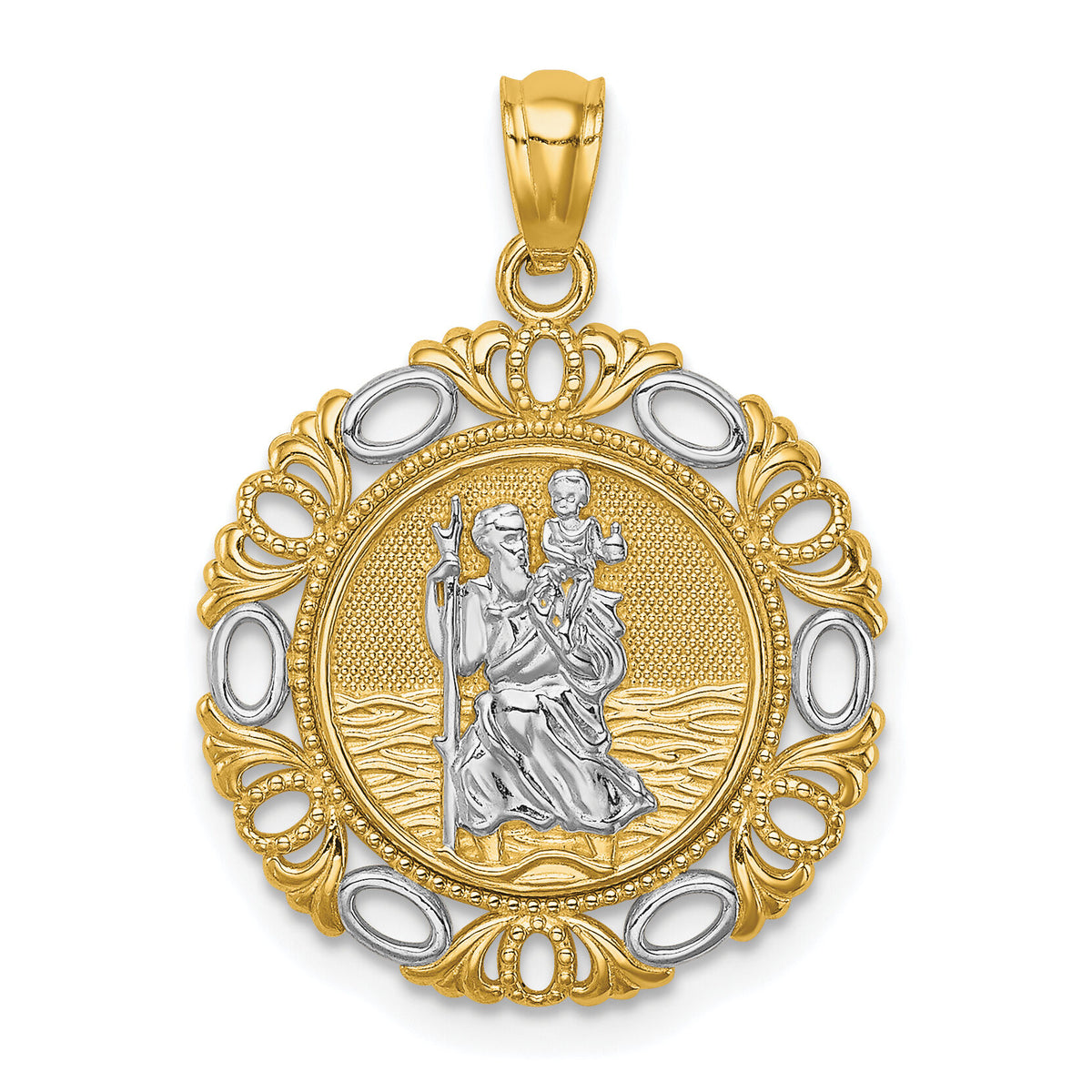 14K w/ Rhodium St. Christopher Medal-C4714