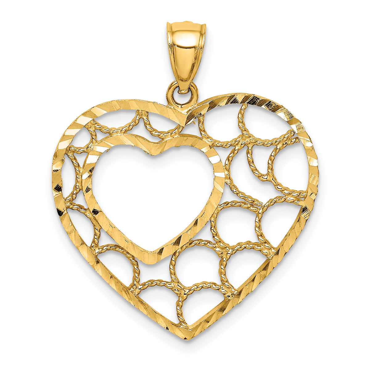 14K Diamond-cut Heart Pendant-C4717