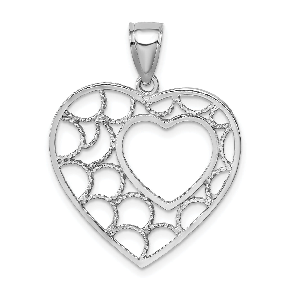 14K White Gold Diamond-cut Heart Pendant-C4718