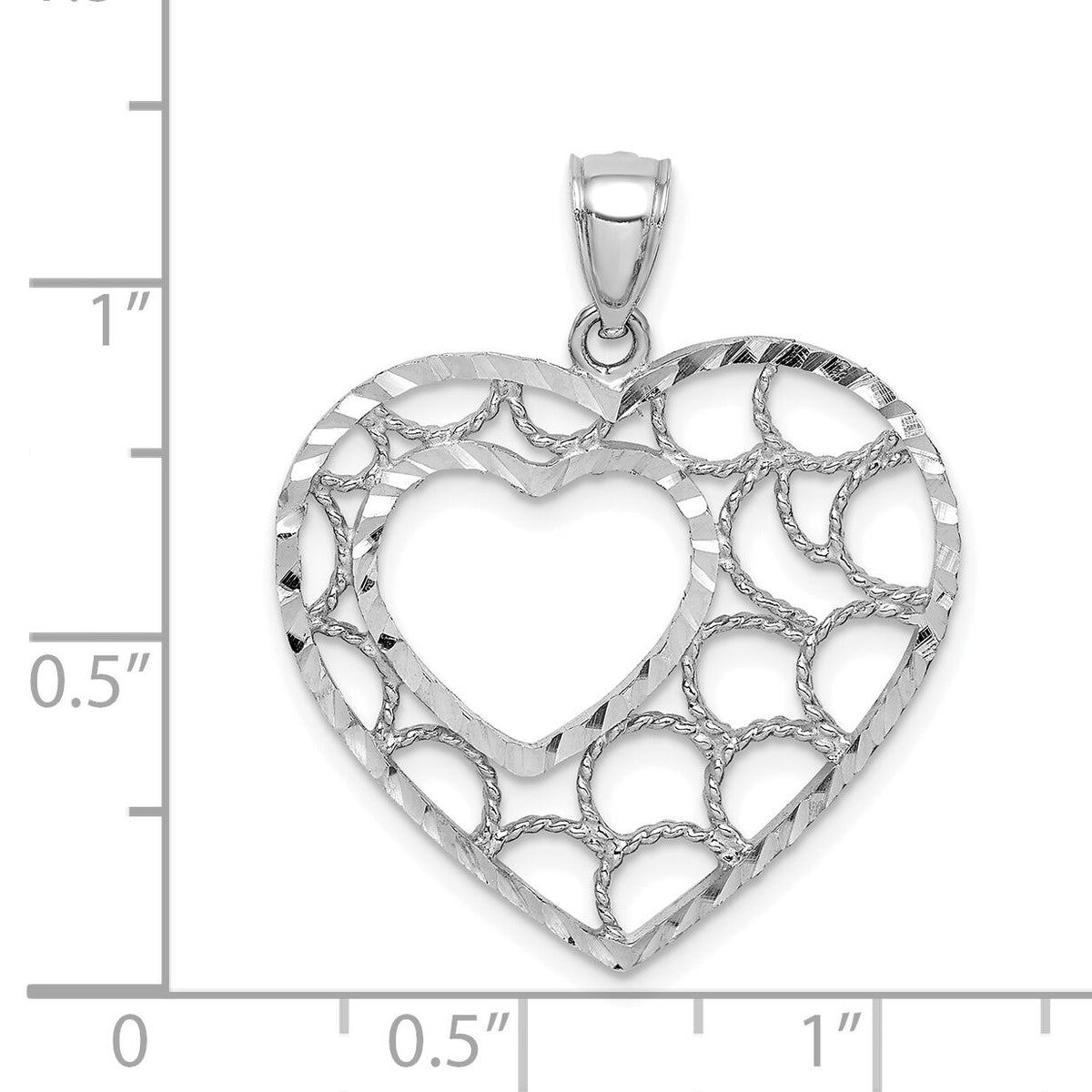 14K White Gold Diamond-cut Heart Pendant-C4718