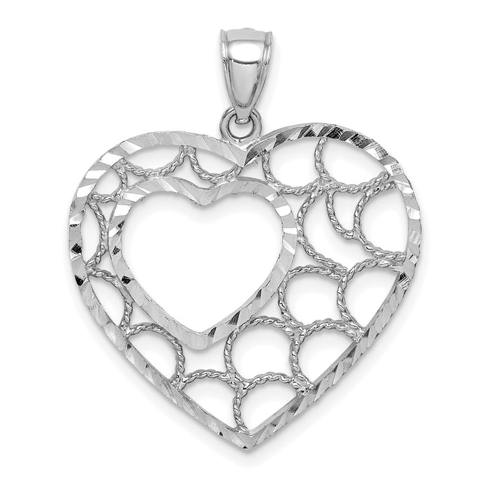 14K White Gold Diamond-cut Heart Pendant-C4718