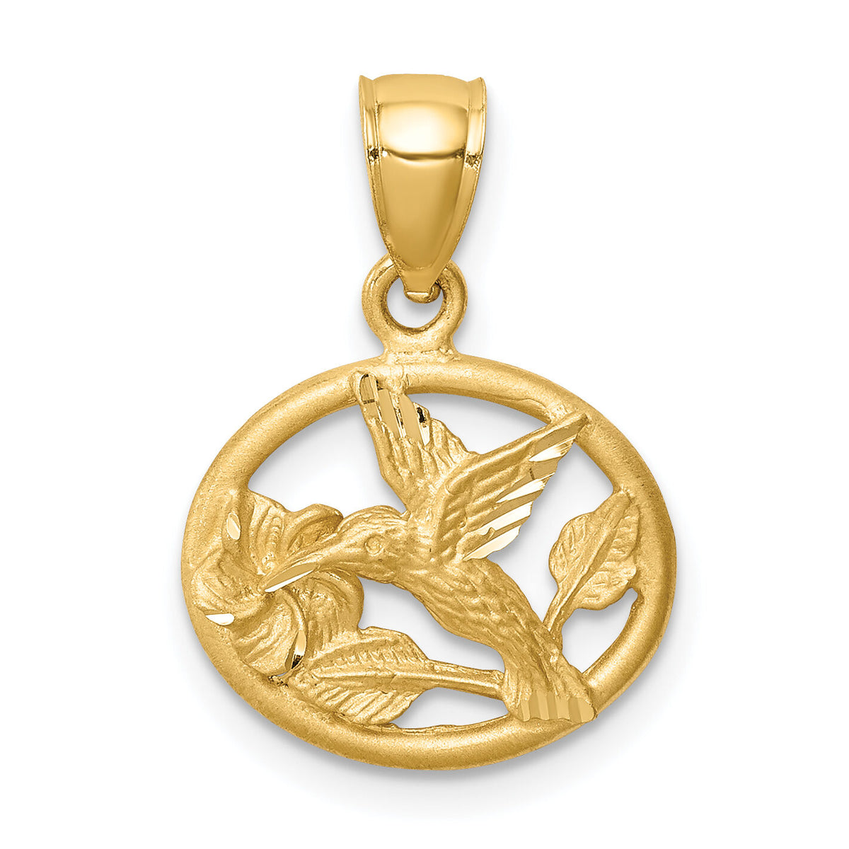 14K D/C Brushed Hummingbird Pendant-C4720