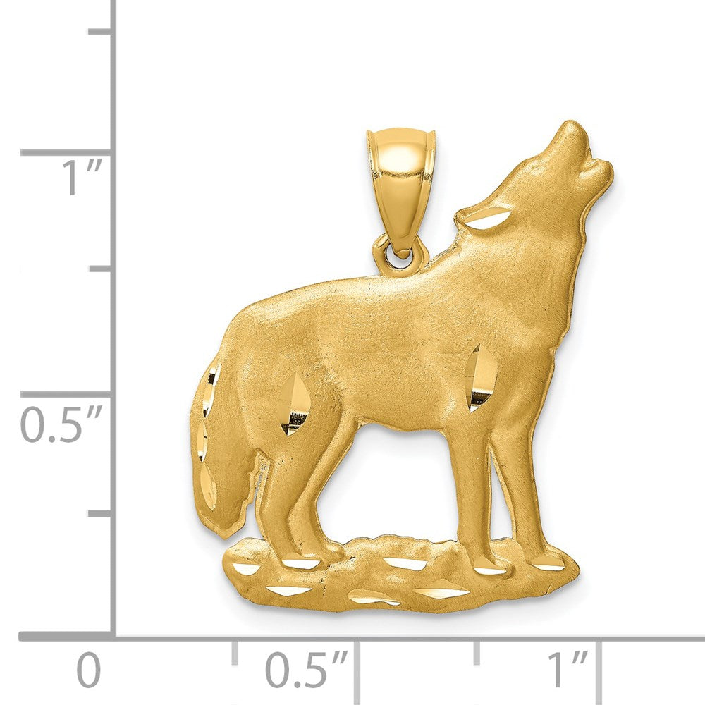 14K Brushed D/C Wolf Pendant-C4722