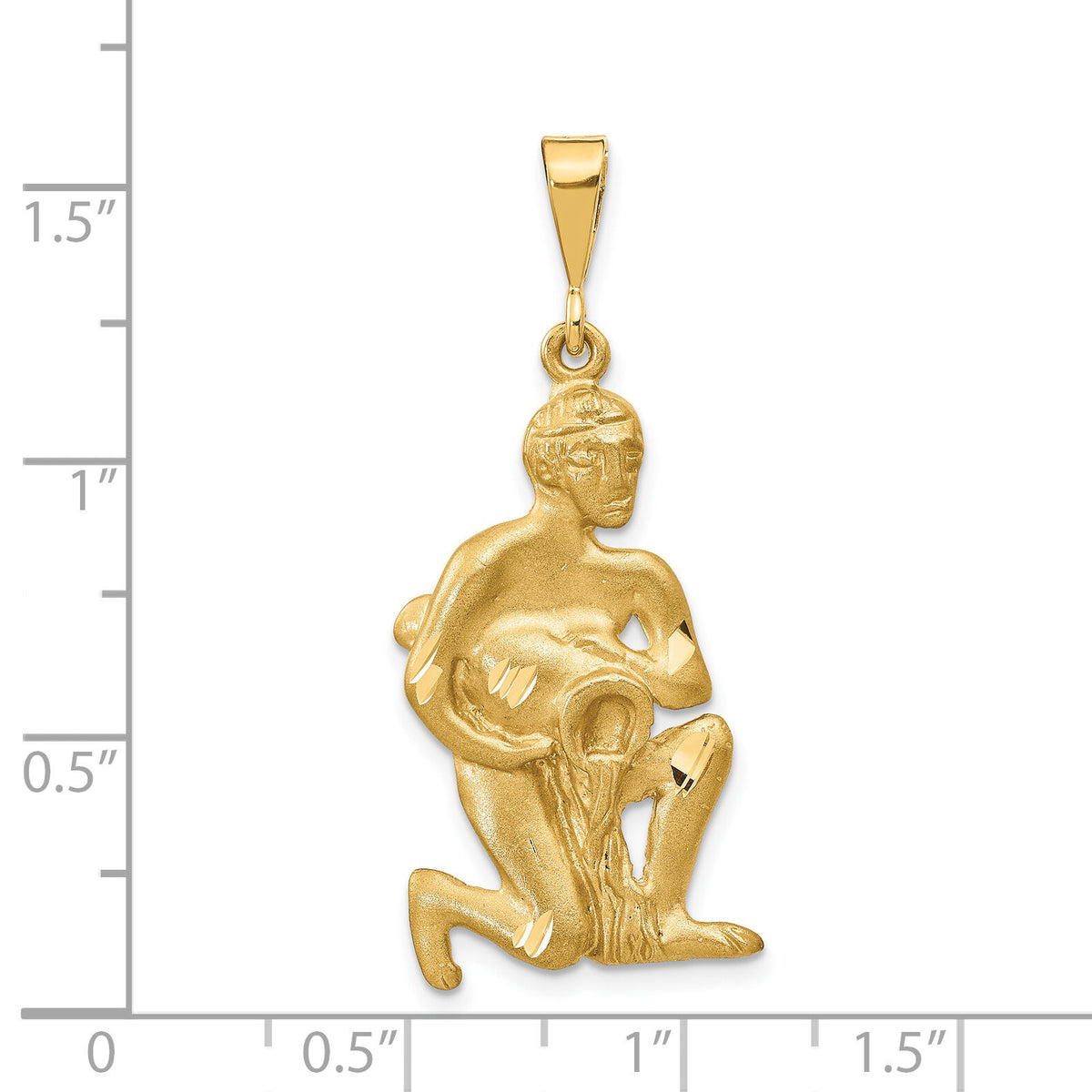 14k Satin Diamond-cut Aquarius Zodiac Charm-C474