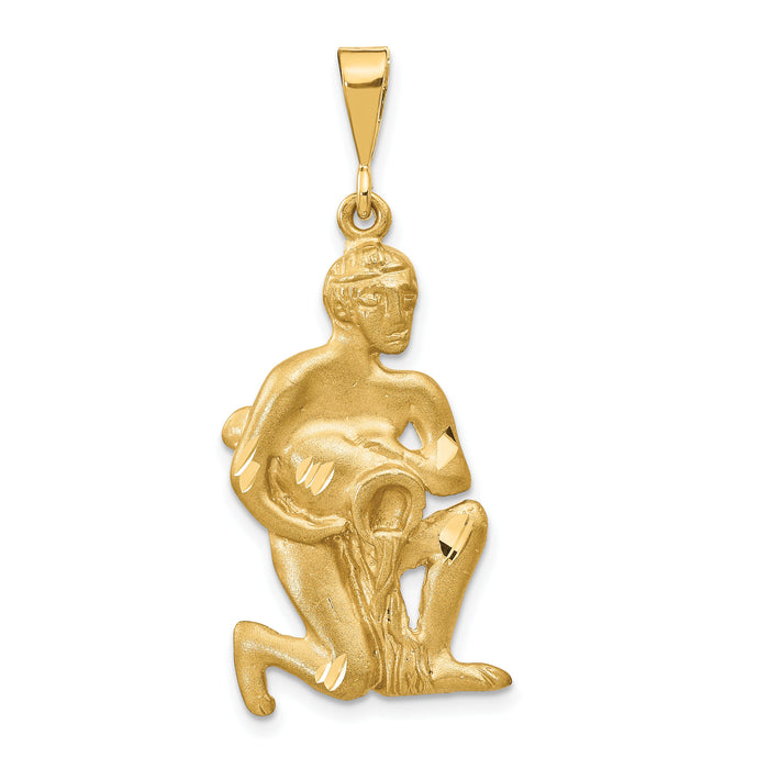14k Satin Diamond-cut Aquarius Zodiac Charm-C474