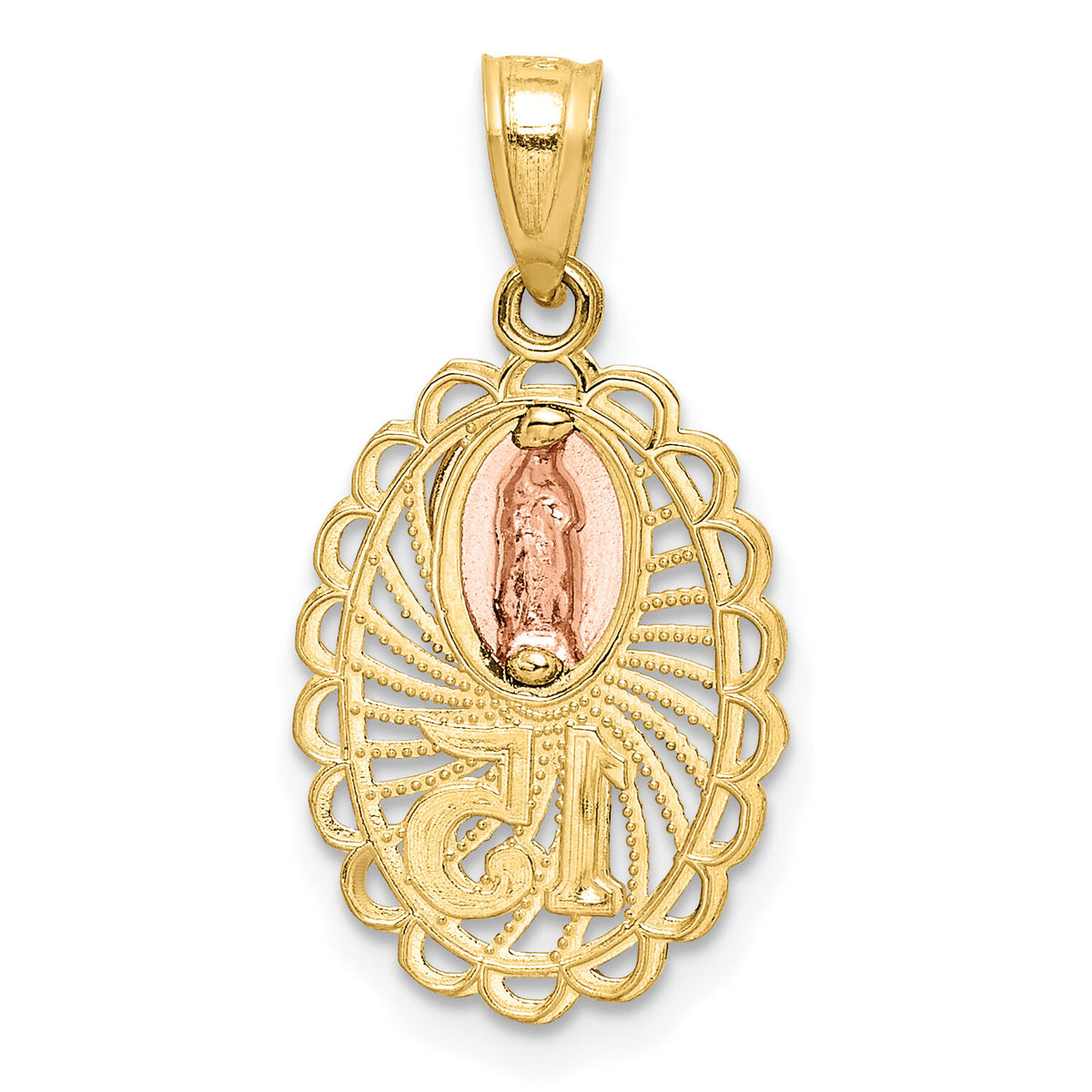 14K Two-tone w/White Rhodium Lady of Guadalupe 15 Pendant-C4746