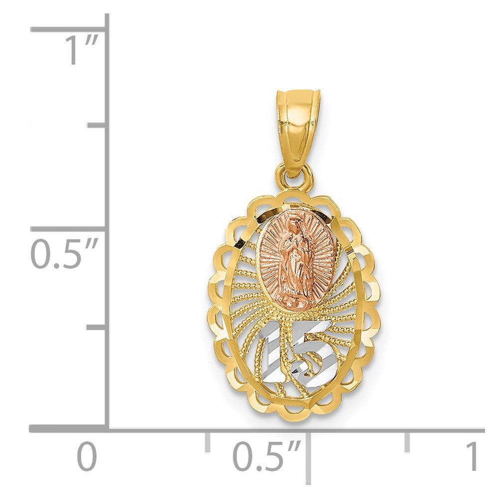 14K Two-tone w/White Rhodium Lady of Guadalupe 15 Pendant-C4746