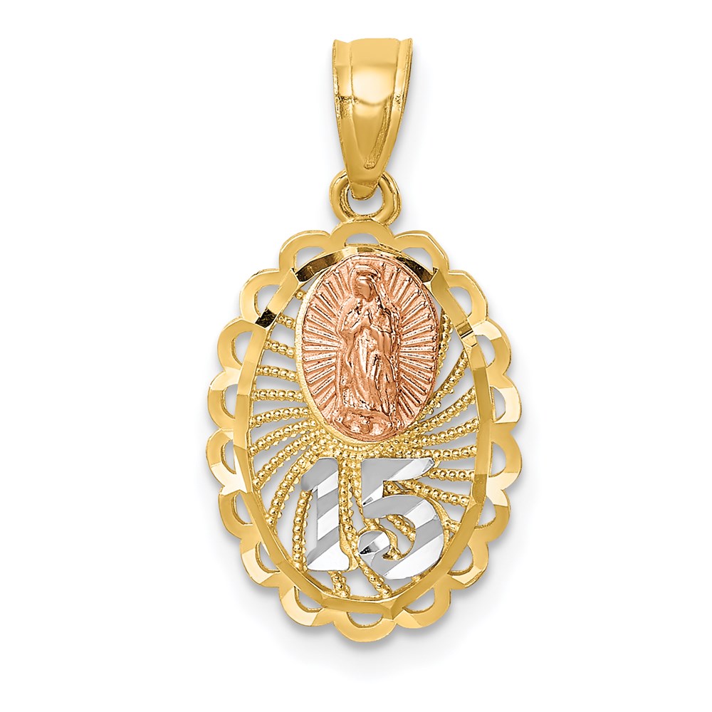 14K Two-tone w/White Rhodium Lady of Guadalupe 15 Pendant-C4746
