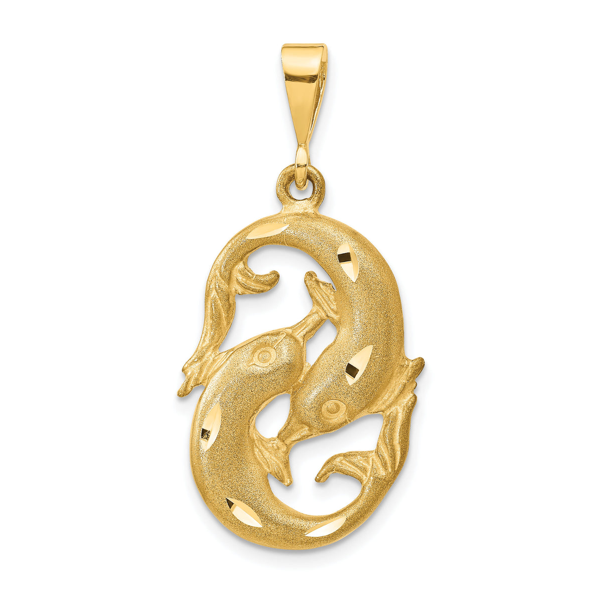 14k Satin Diamond-cut Pisces Zodiac Charm-C475