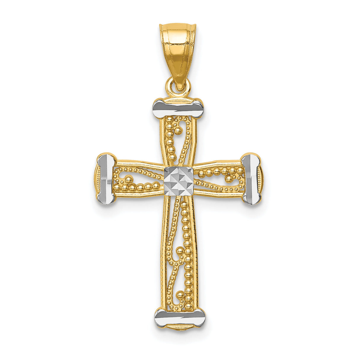14K w/Rhodium Cross Pendant-C4758