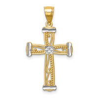 14K w/Rhodium Cross Pendant-C4758