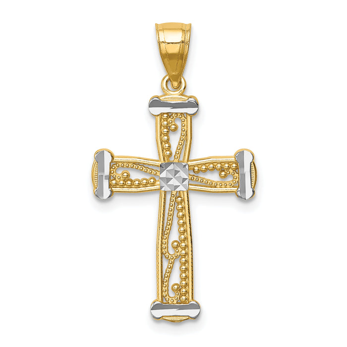 14K w/Rhodium Cross Pendant-C4758