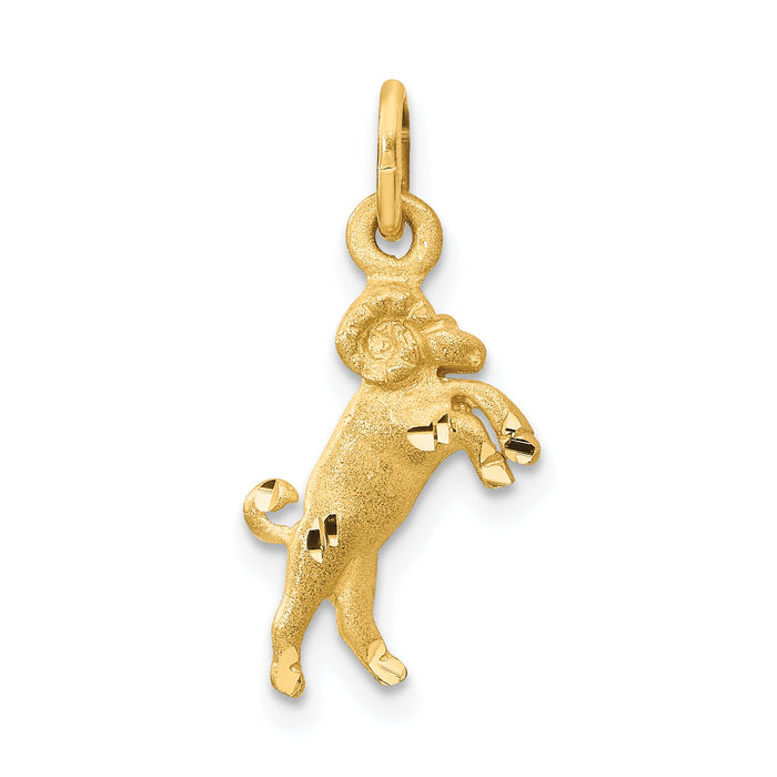 14k Satin Diamond-cut Aries Zodiac Charm-C476