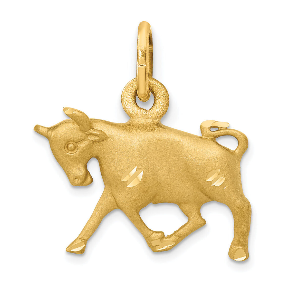 14k Satin Diamond-cut Taurus Zodiac Charm-C477