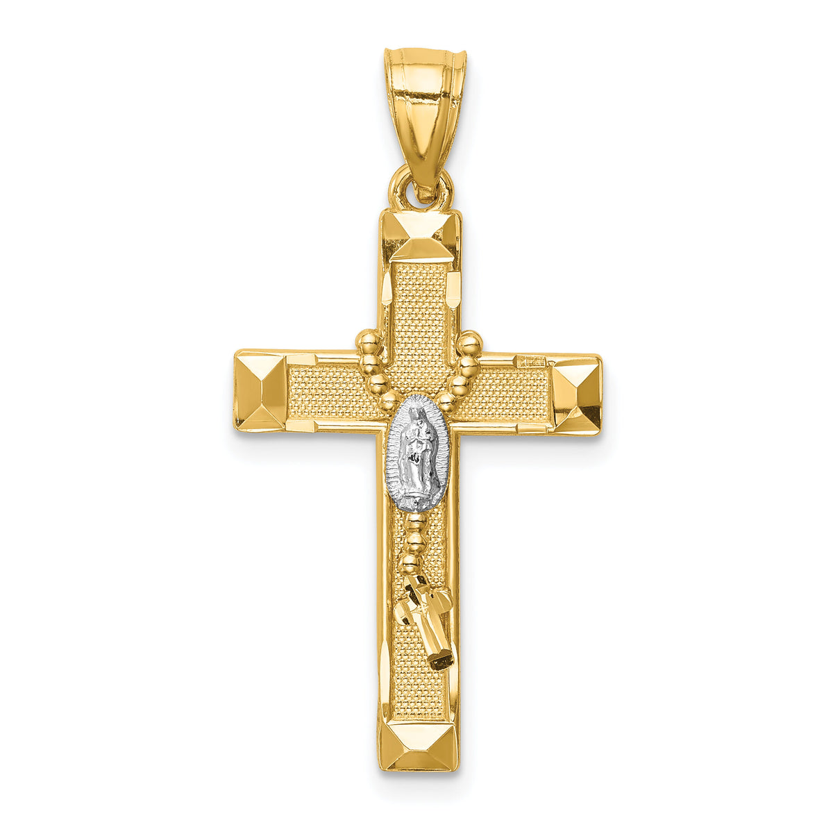 14K w/Rhodium Cross w/Rosary Pendant-C4770