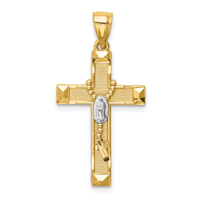 14K w/Rhodium Cross w/Rosary Pendant-C4770