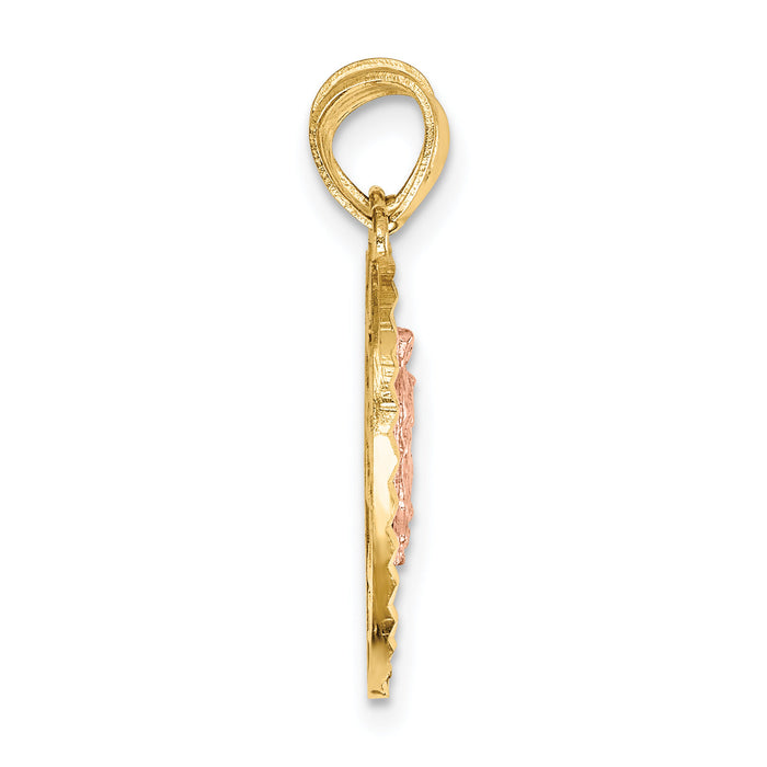 14K Two-tone Reversible Lady of Guadalupe&Crucifix Breakapart Pendant-C4780