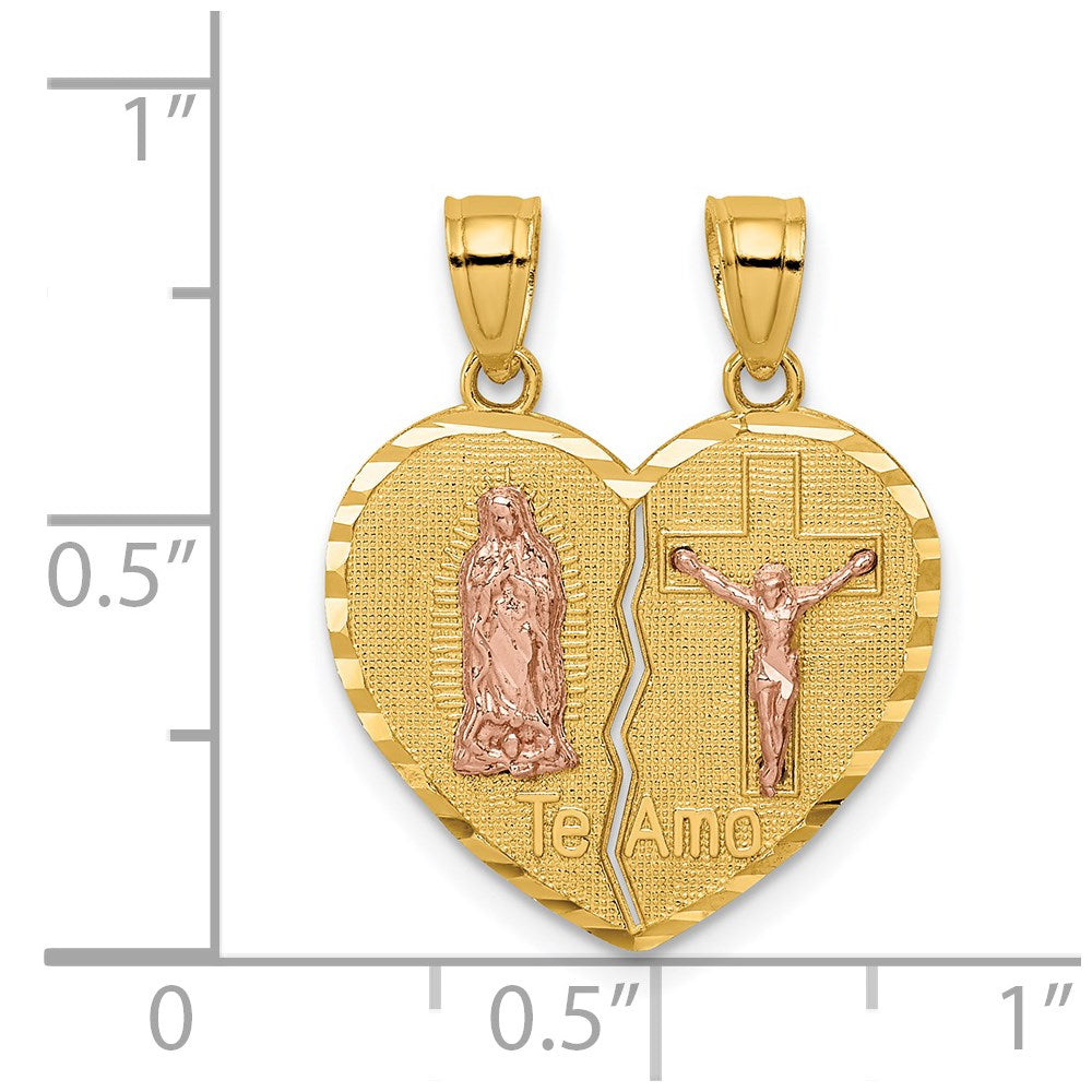 14K Two-tone Reversible Lady of Guadalupe&Crucifix Breakapart Pendant-C4780
